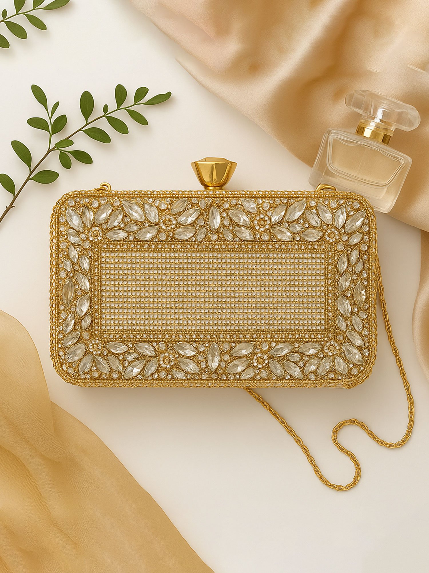 Golden Elegance Crystal Frame Clutch