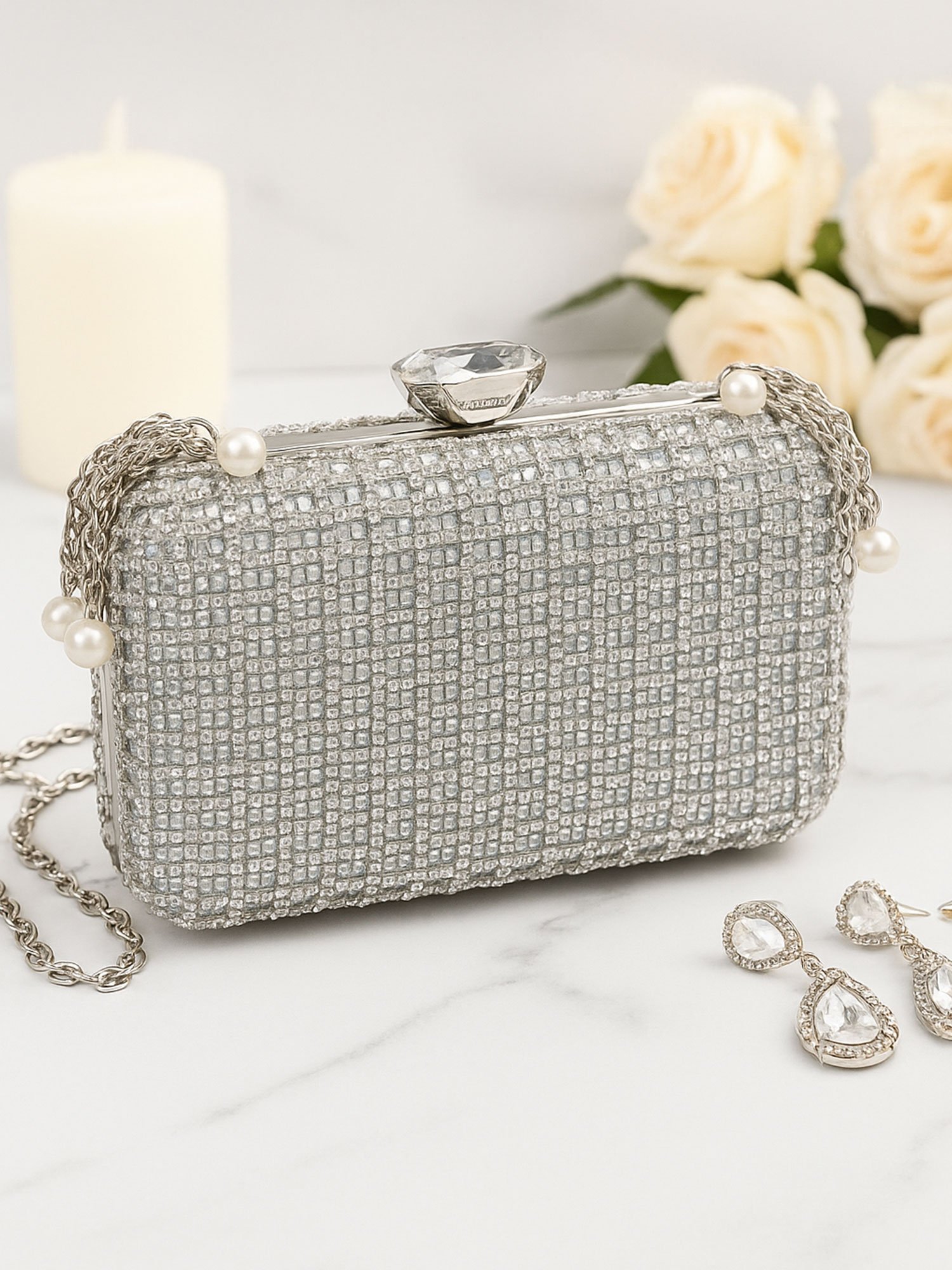 Diamond Luxe Silver Evening Clutch