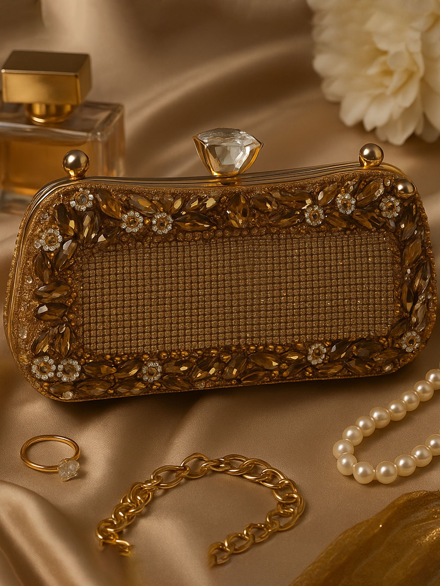 Amber Majesty Embellished Clutch