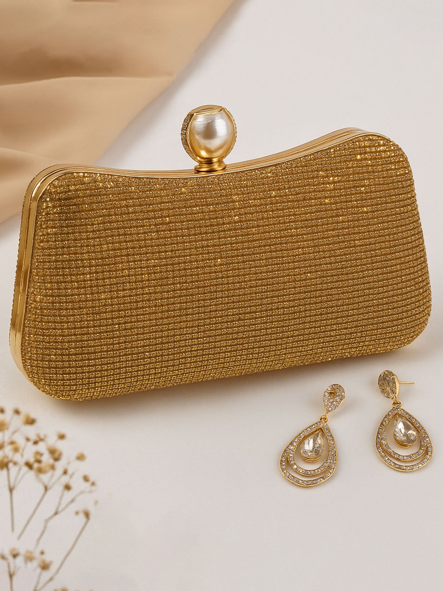 Golden Grace Textured Pearl Clutch
