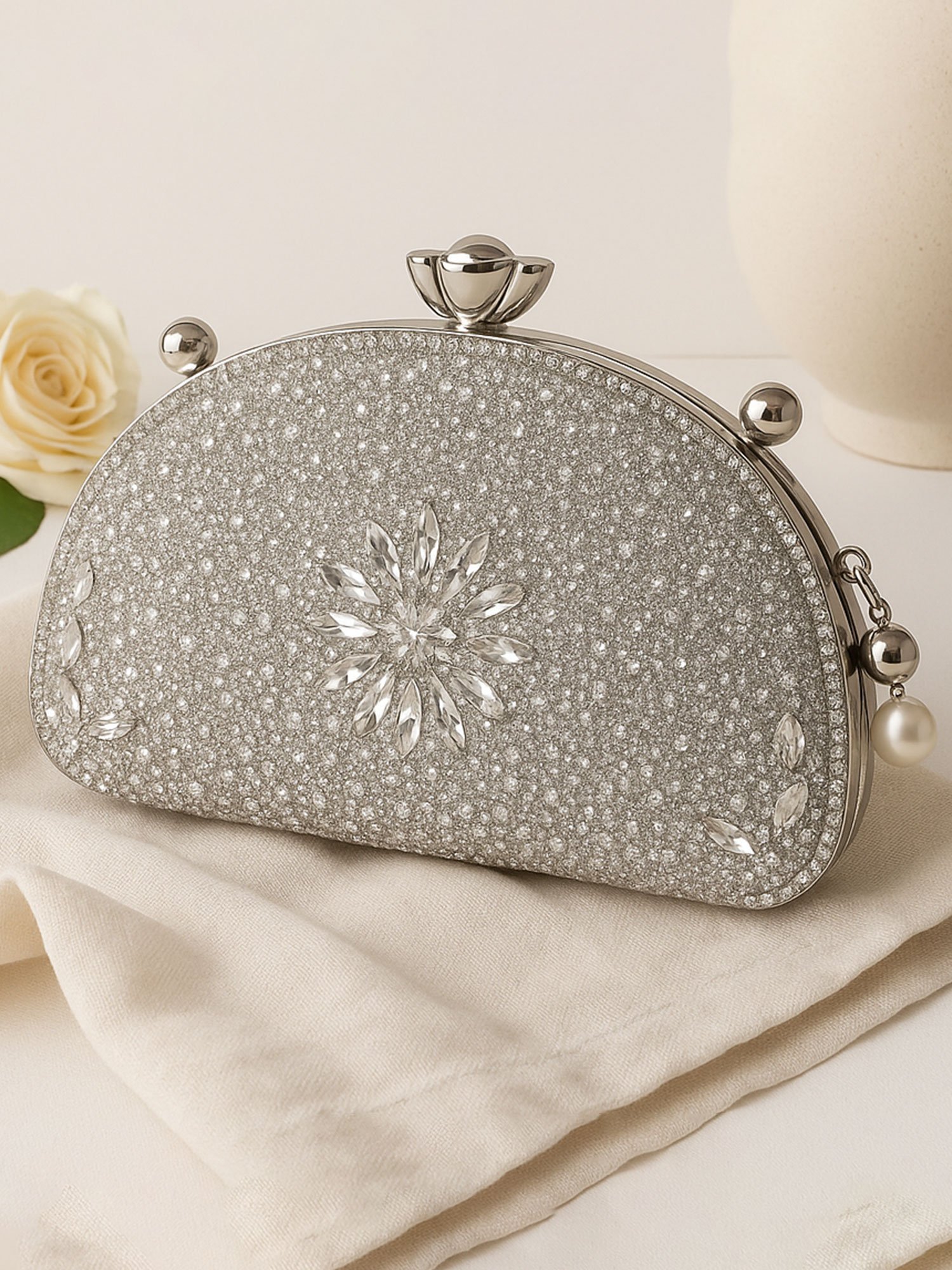 Silver Aurora Crystal Clutch